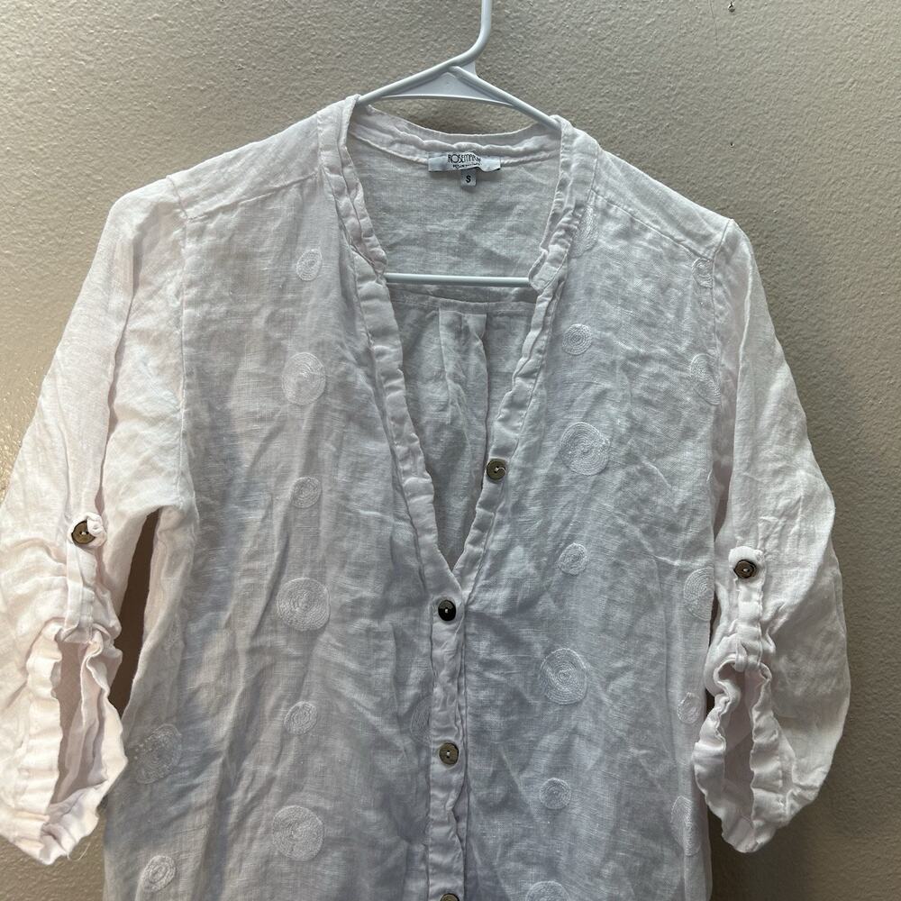 Rosemarine 100% Linen Tunic Shirt SZ S Roll Tab Beachy Coastal Minimalist Pink - Picture 2 of 7